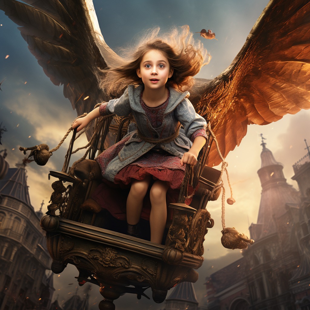 On The Wings Of Angels - Children in  the hereafter riding Steampunk time machines.