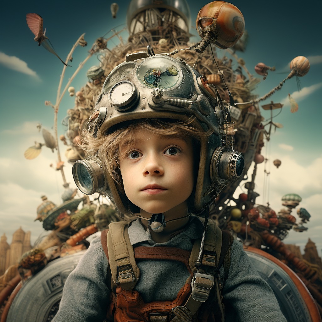 On The Wings Of Angels - Children in  the hereafter riding Steampunk time machines.