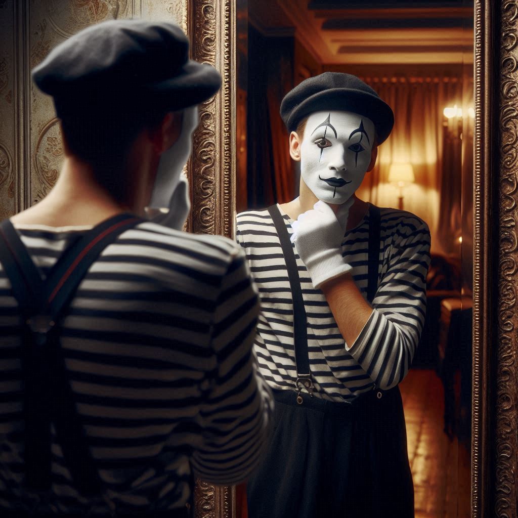 Young boy miming into a mirror, surrounded by birthday decorations.

mime photo story
© Jay Schankman 2025
