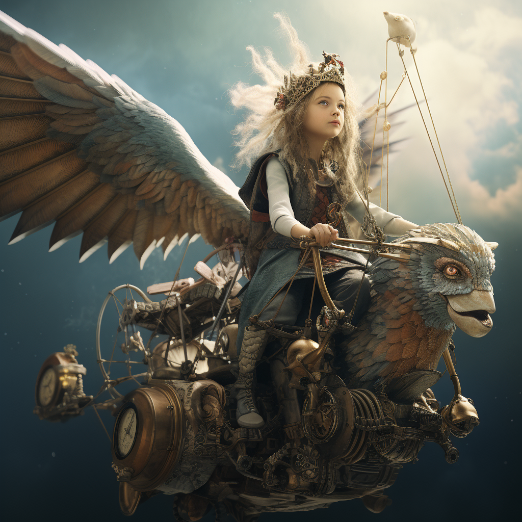 On The Wings Of Angels - Children in  the hereafter riding Steampunk time machines.