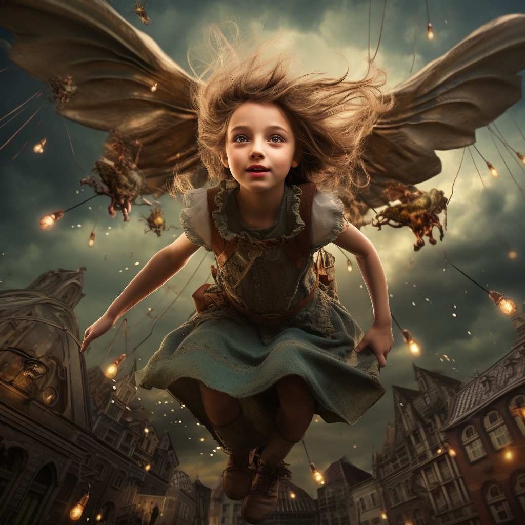 On The Wings Of Angels - Children in  the hereafter riding Steampunk time machines.