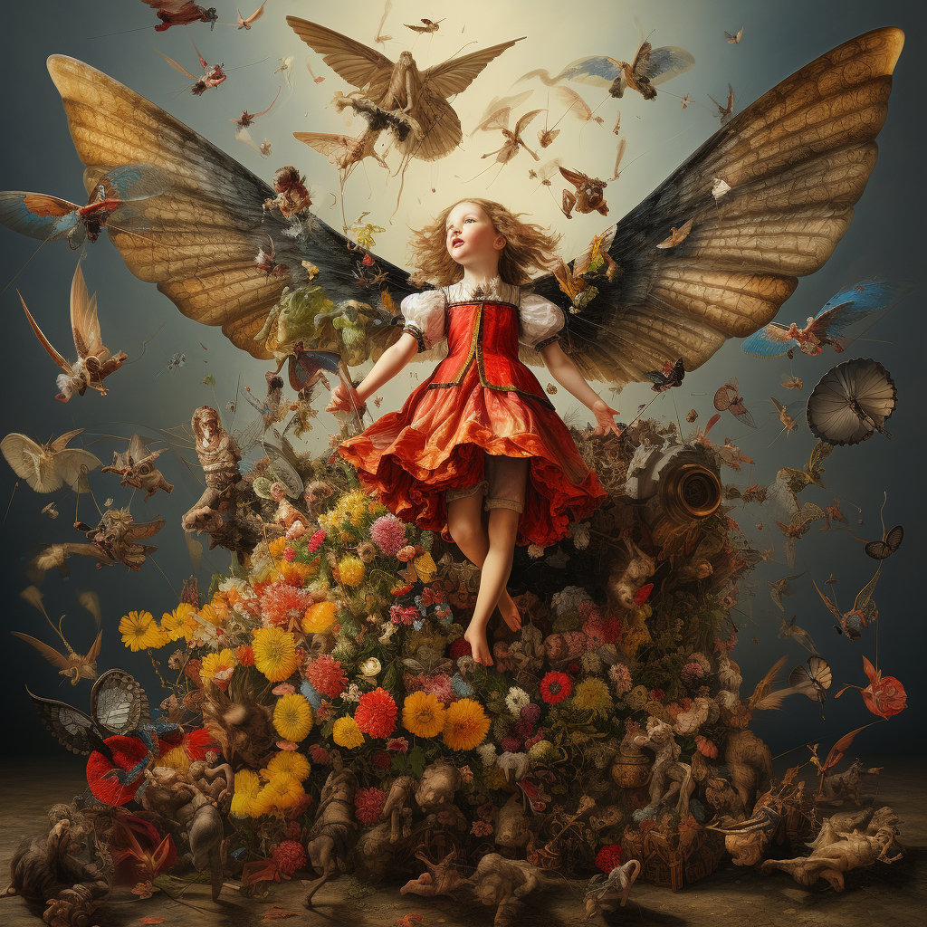 On The Wings Of Angels - Children in  the hereafter riding Steampunk time machines.