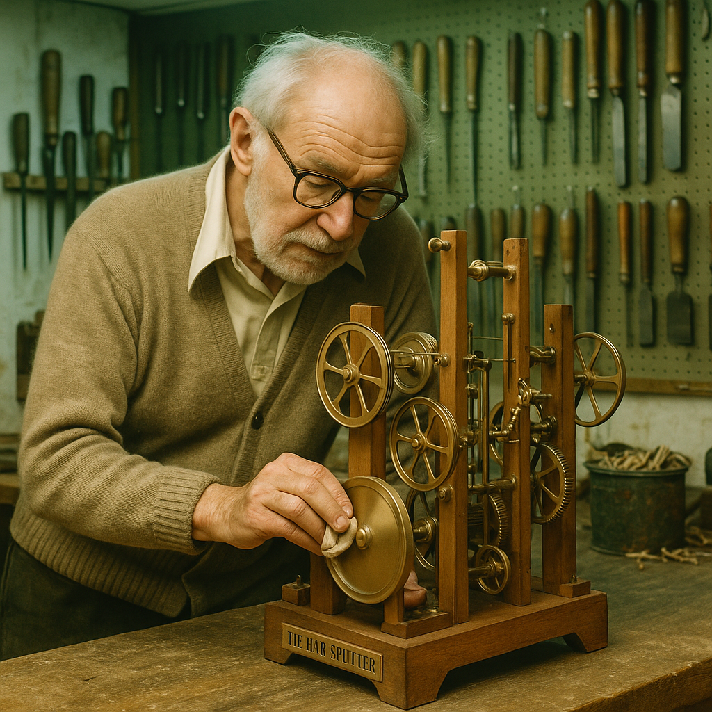 Dr. Malphus polishing one of his elegant Hair Splitting machines of which there are many different designs.