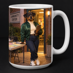 Roxie Rott Rottweiler community organizer on a 15 oz Sup Dawggs mug